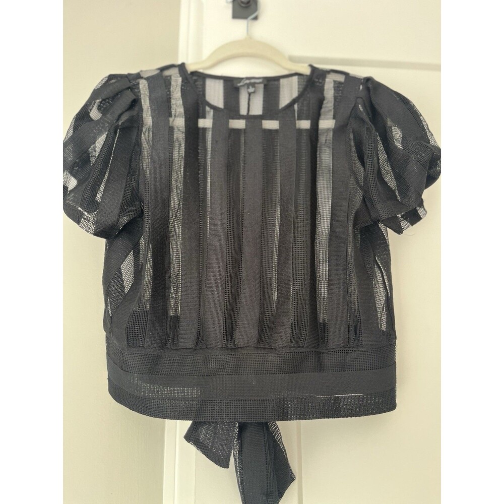 Love University women's black mesh striped top size L with a bow on the back.